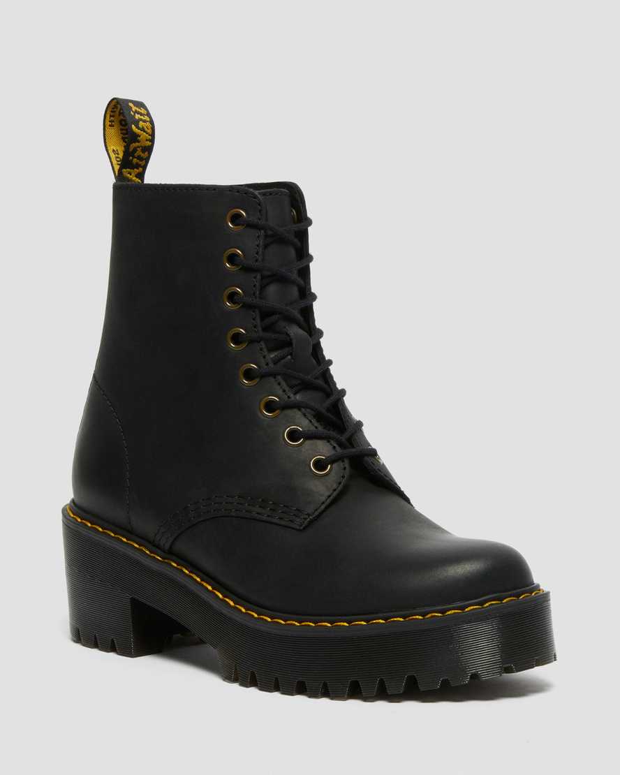 Dr. Martens Shriver Hi Wyoming Nahka Heeled Naisten Platform Nilkkurit - Mustat Nilkkurit [184-INGMX